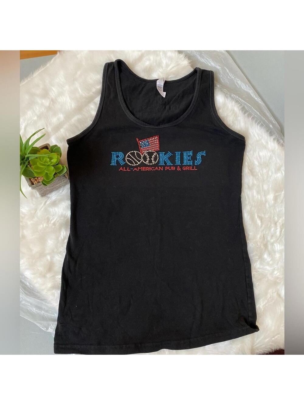 Rookies All-American Pub & Grill Black Tank Top Medium
